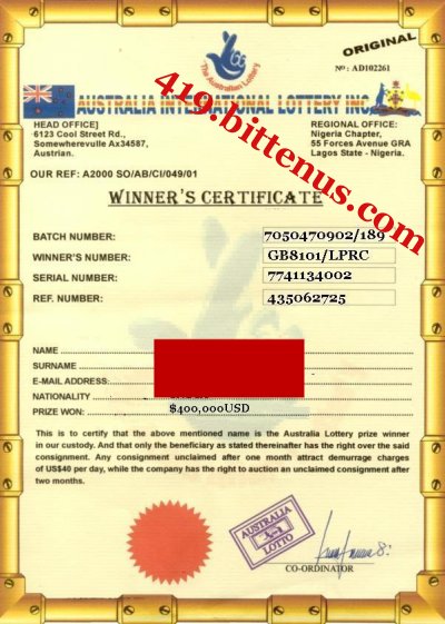 Lottery Winners Certificatel